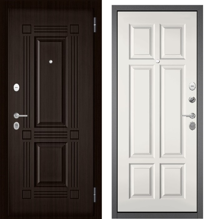 Входная дверь в квартиру FAMILY ECO МДФ 104 Ларче шоколад, отделка МДФ 109 (Белый софт)