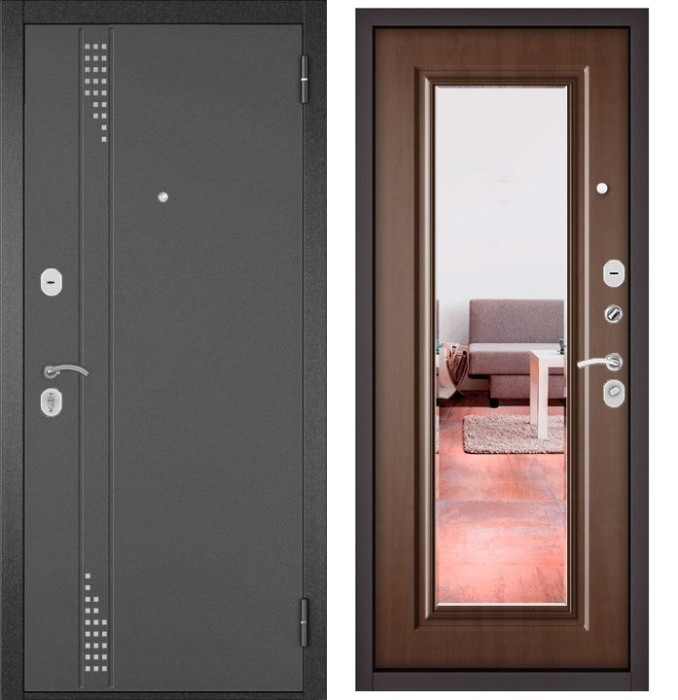 Входная дверь в квартиру с зеркалом HOME ECO металл RL-11 Букле графит, отделка 140 mirror (Карамель)