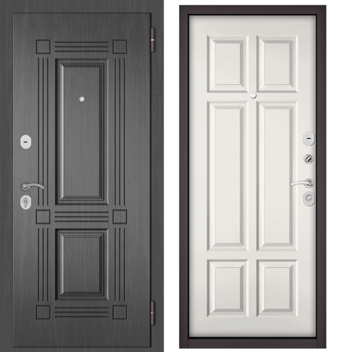 Входная дверь в квартиру HOME ECO МДФ 104 Дуб серый, отделка МДФ 109 (Белый софт)