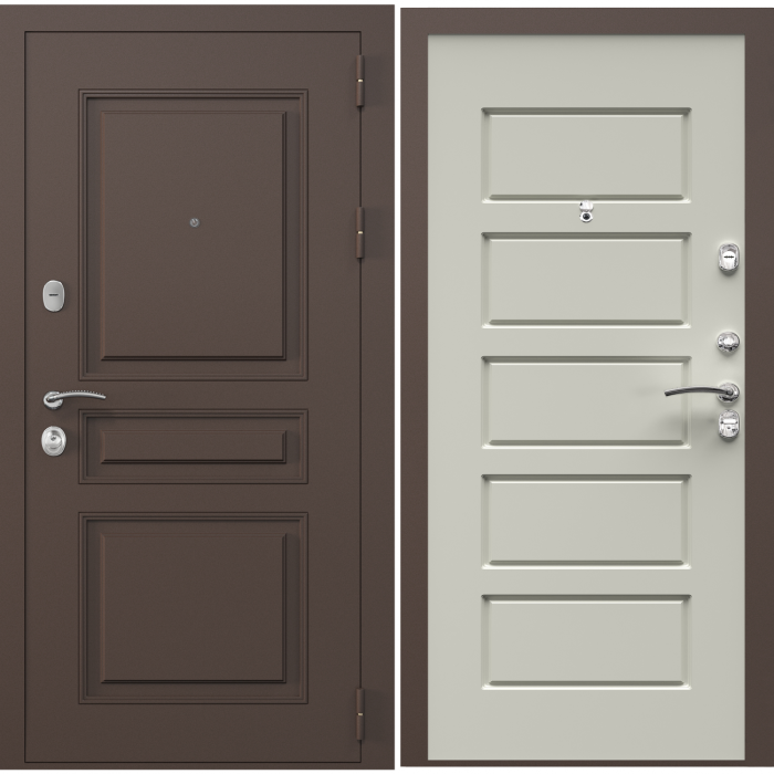 Входная дверь Зелар Евро 2, RAL 8019(штамп 2) коричневый классика, ясень белый №85