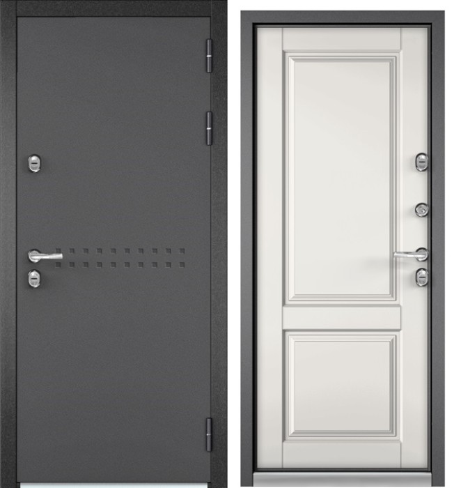 Входная дверь с терморазрывом в дом TERMO R4 Букле графит, МДФ отделка D-1 (Белый софт)