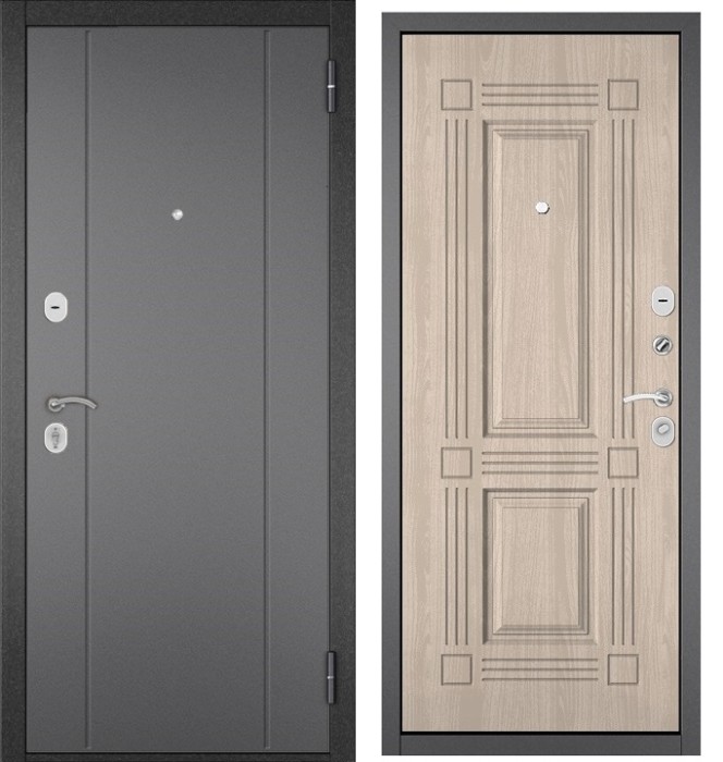 Входная дверь в квартиру TRUST ECO металл RL-1 Букле графит, отделка МДФ 104 (Ясень ривьера айс)