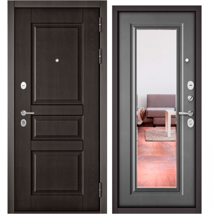Входная дверь в квартиру с зеркалом Зелар Зелар-Оптима Дуб шоколад - 2, Бетон серый - 140 зеркало