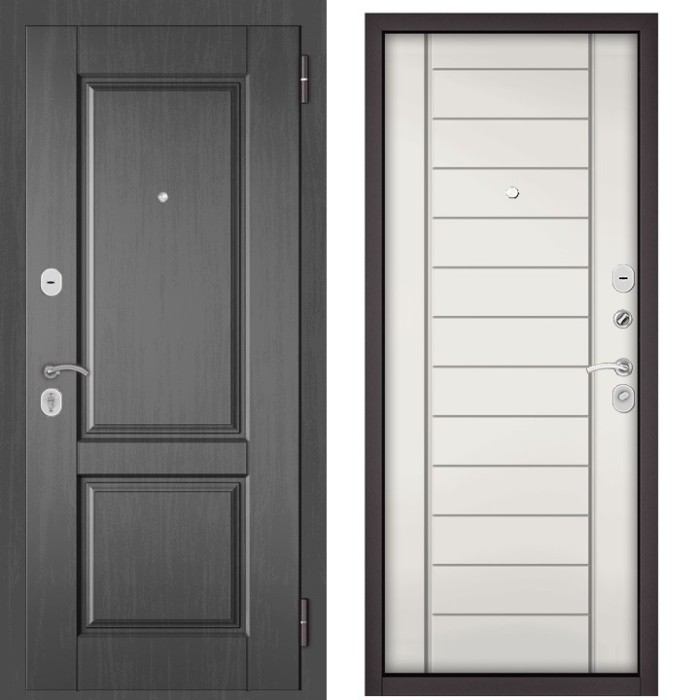 Входная дверь в квартиру TRUST MASS МДФ D-1 Дуб серый, отделка МДФ 137 (Белый софт)