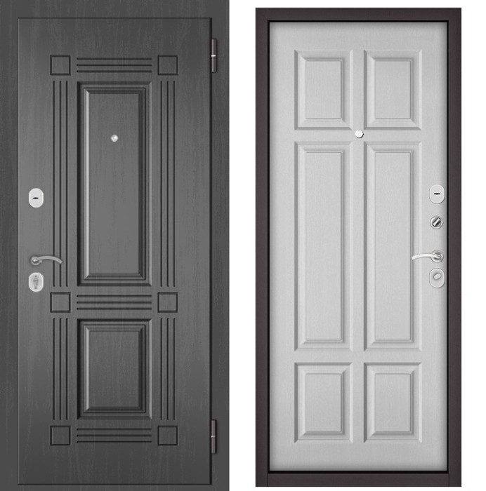 Входная дверь в квартиру TRUST MASS МДФ 104 Дуб серый, отделка МДФ 109 (Дуб белый матовый)