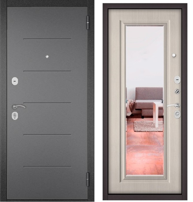 Входная дверь в квартиру с зеркалом HOME ECO металл RL-3 Букле график, отделка 140 mirror (Ларче бьянко)
