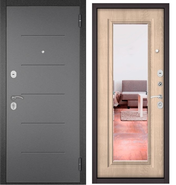 Входная дверь в квартиру с зеркалом HOME ECO металл RL-3 Букле график, отделка 140 mirror (Дуб крем)