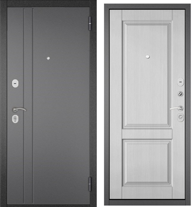 Входная дверь в квартиру TRUST ECO металл RL-2 Букле графит, отделка МДФ D-1 (Ларче бьянко)