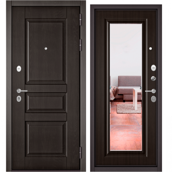 Входная дверь в квартиру с зеркалом Зелар Зелар-Оптима Дуб шоколад - 2, Ларче шоколад - 140 зеркало