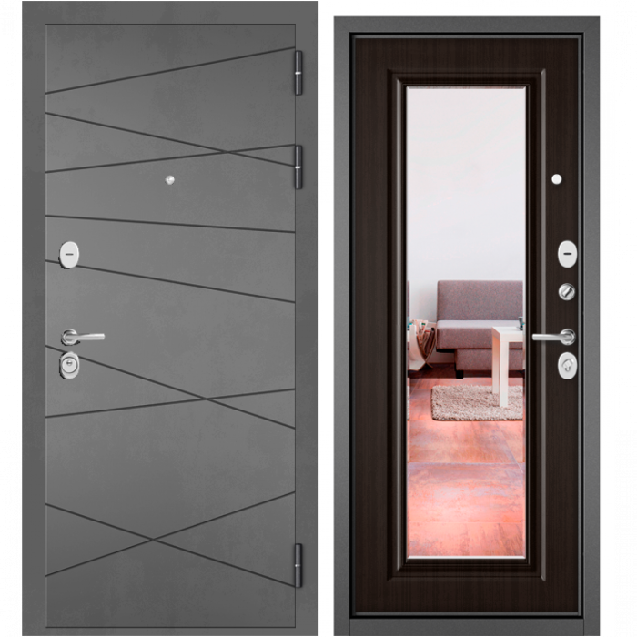 Входная дверь в квартиру с зеркалом Зелар Зелар-Фэмили Графит софт - 130, Ларче шоколад - 140 зеркало