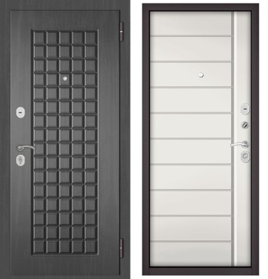 Входная дверь в квартиру TRUST MASS МДФ 112 Дуб серый, отделка МДФ 136 (Белый софт)