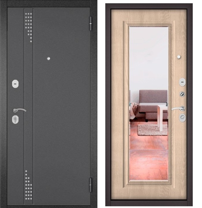 Входная дверь в квартиру с зеркалом HOME ECO металл RL-11 Букле графит, отделка 140 mirror (Дуб крем)