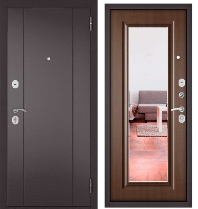 Входная дверь в квартиру с зеркалом TRUST ECO металл RL-1 Букле шоколад, отделка 140 mirror (Карамель)