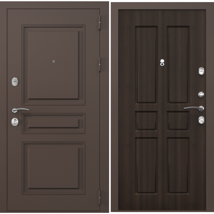 Входная дверь Зелар Евро 2, RAL 8019(штамп 2) коричневый классика, венге темный №31