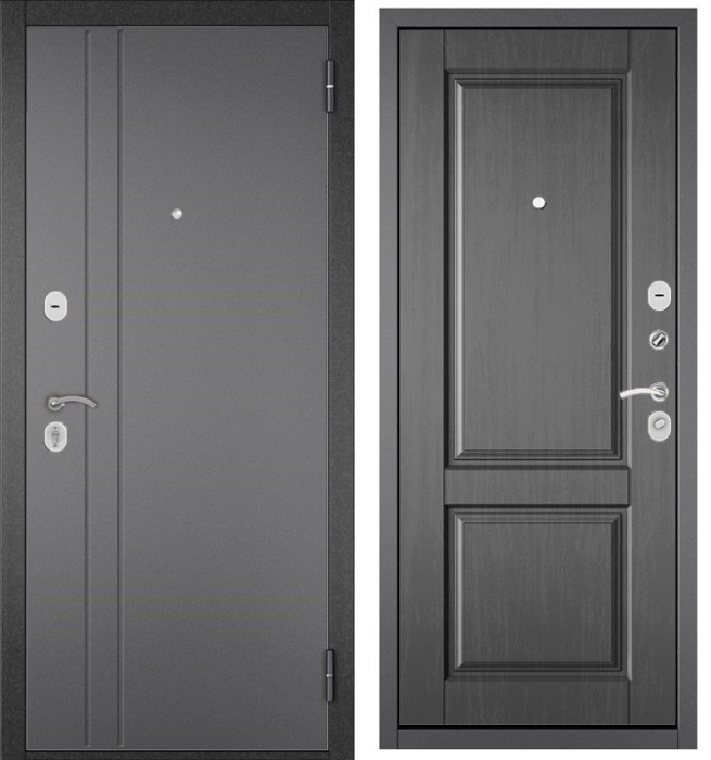 Входная дверь в квартиру FAMILY ECO металл RL-2 Букле графит, отделка МДФ D-1 (Дуб серый)
