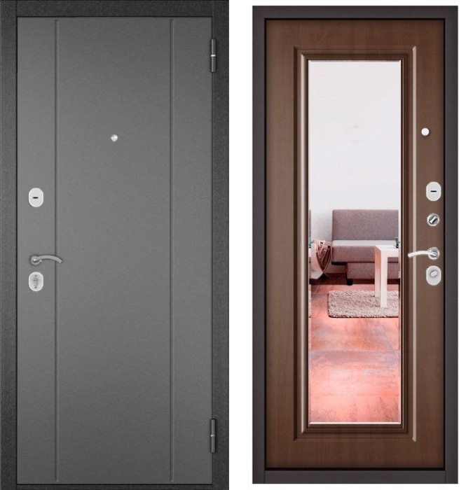 Входная дверь в квартиру с зеркалом HOME ECO металл RL-1 Букле графит, отделка 140 mirror (Карамель)