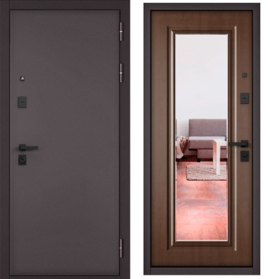 Входная дверь в квартиру с зеркалом CITY PRIME STANDART Букле шоколад, МДФ отделка 140 mirror CSmart (Карамель)