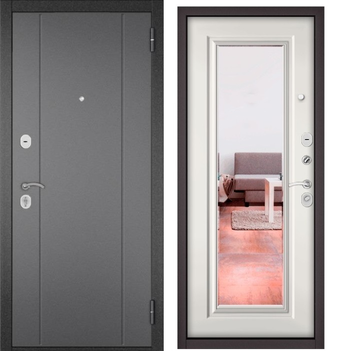 Входная дверь в квартиру с зеркалом HOME ECO металл RL-1 Букле графит, отделка 140 mirror (Белый софт)