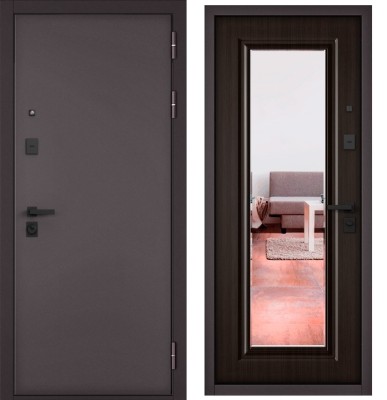 Входная дверь в квартиру с зеркалом CITY PRIME STANDART Букле шоколад, МДФ отделка 140 mirror CSmart (Ларче шоколад)