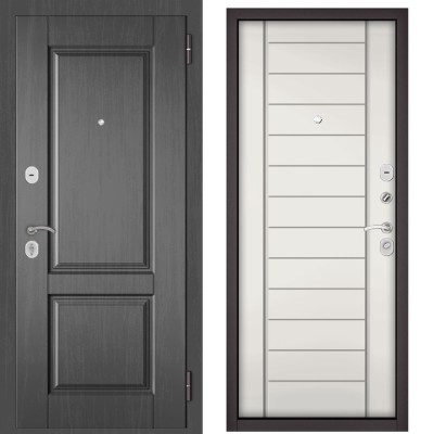 Входная дверь в квартиру HOME ECO МДФ D-1 Дуб серый, отделка МДФ 137 (Белый софт)