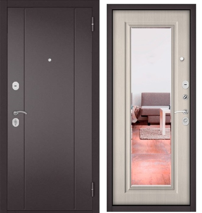 Входная дверь в квартиру с зеркалом HOME ECO металл RL-1 Букле шоколад, отделка 140 mirror (Ларче бьянко)