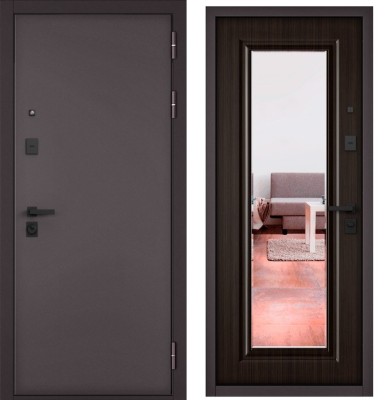 Входная дверь в квартиру с зеркалом CITY PRIME STANDART Букле шоколад, МДФ отделка 140 mirror CSmart (Венге)