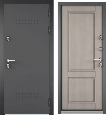Входная дверь с терморазрывом в дом TERMO R5 Букле графит, МДФ отделка D-1 (Дуб шале белый)