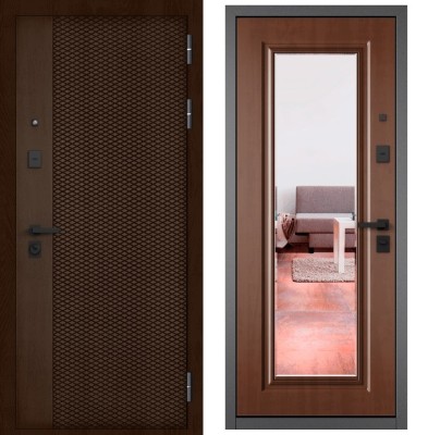 Входная дверь в квартиру с зеркалом CITY PRIME 159 CSmart Дуб коньяк, МДФ отделка 140 mirror CSmart (Дуб золотой)