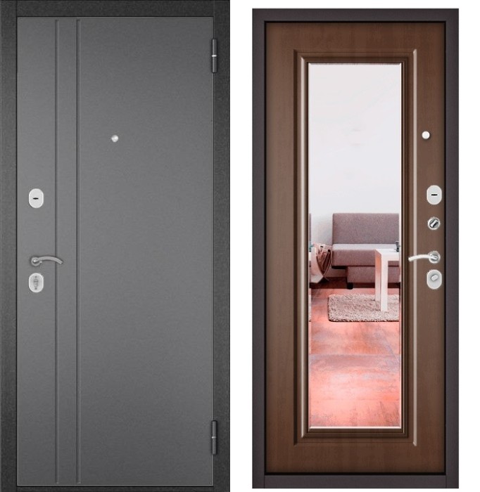 Входная дверь в квартиру с зеркалом TRUST ECO металл RL-2 Букле графит, отделка 140 mirror (Карамель)