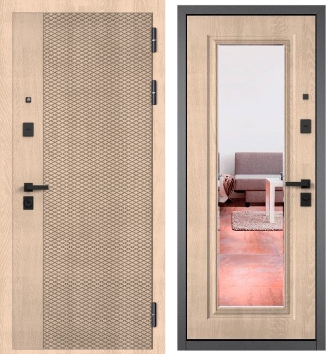 Входная дверь в квартиру с зеркалом CITY PRIME 159 CSmart, МДФ отделка 140 mirror CSmart (Дуб крем)