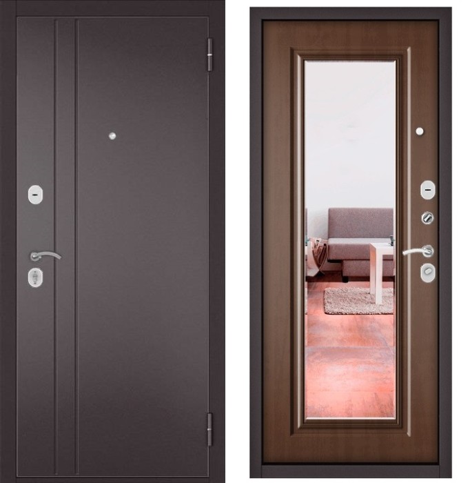 Входная дверь в квартиру с зеркалом TRUST ECO металл RL-2 Букле шоколад, отделка 140 mirror (Карамель)