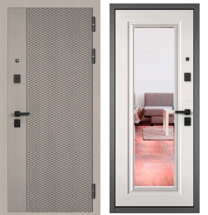 Входная дверь в квартиру с зеркалом CITY PRIME 159 CSmart Дуб шале белый, МДФ отделка 140 mirror CSmart (Белый матовый)
