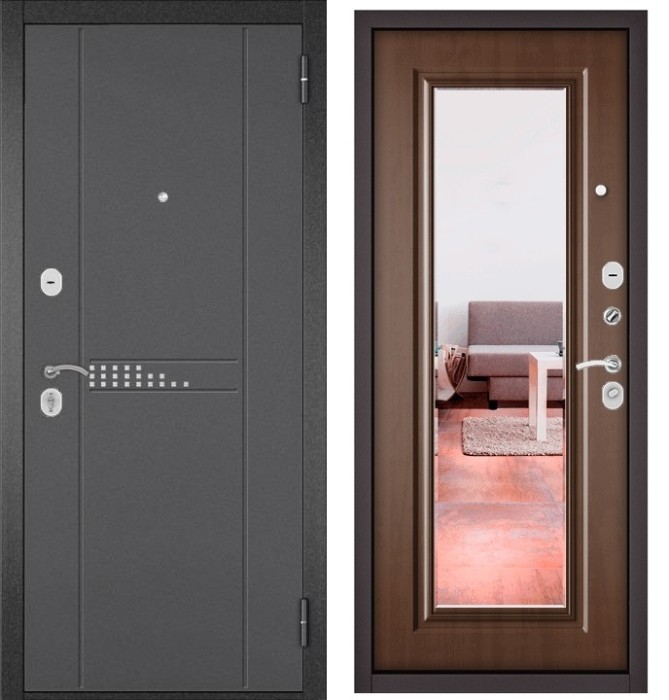 Входная дверь в квартиру с зеркалом HOME ECO металл RL-10 Букле графит, отделка 140 mirror (Карамель)