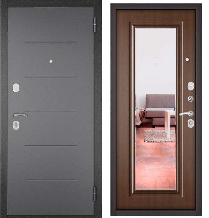Входная дверь в квартиру с зеркалом TRUST ECO металл RL-3 Букле график, отделка 140 mirror (Карамель)