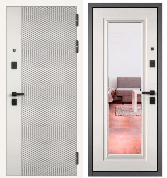 Входная дверь в квартиру с зеркалом CITY PRIME 159 CSmart Белый софт, МДФ отделка 140 mirror CSmart (Белый матовый)