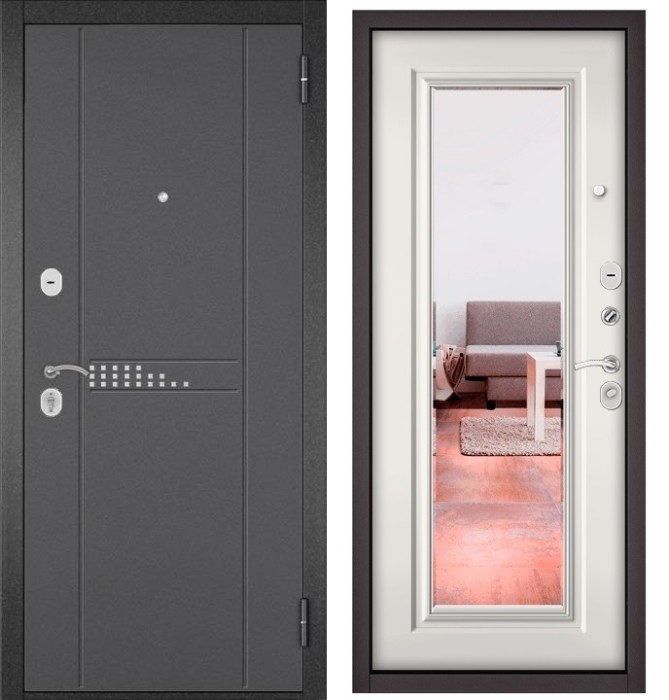 Входная дверь в квартиру с зеркалом HOME ECO металл RL-10 Букле графит, отделка 140 mirror (Белый софт)