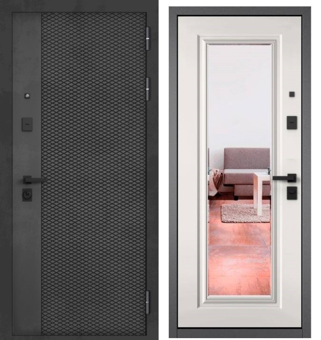 Входная дверь в квартиру с зеркалом CITY PRIME 159 CSmart Бетон темный, МДФ отделка 140 mirror CSmart (Белый матовый)