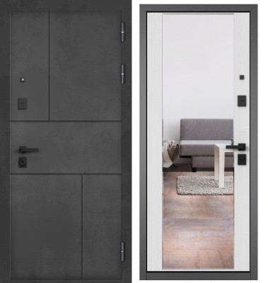 Входная дверь в квартиру с зеркалом CITY PRIME 182 CSmart Бетон темный, МДФ отделка 164 CSmart (Ларче белый)