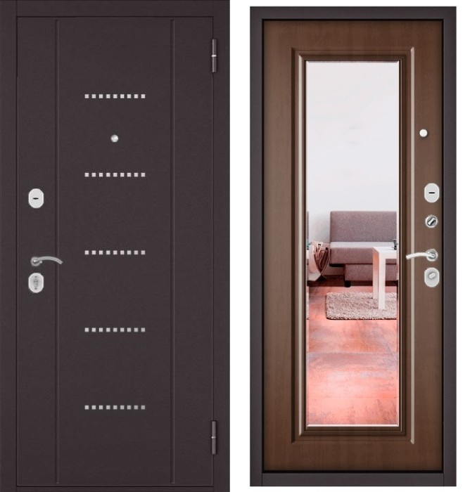 Входная дверь в квартиру с зеркалом HOME ECO металл RL-12 Букле шоколад, отделка 140 mirror (Карамель) 1