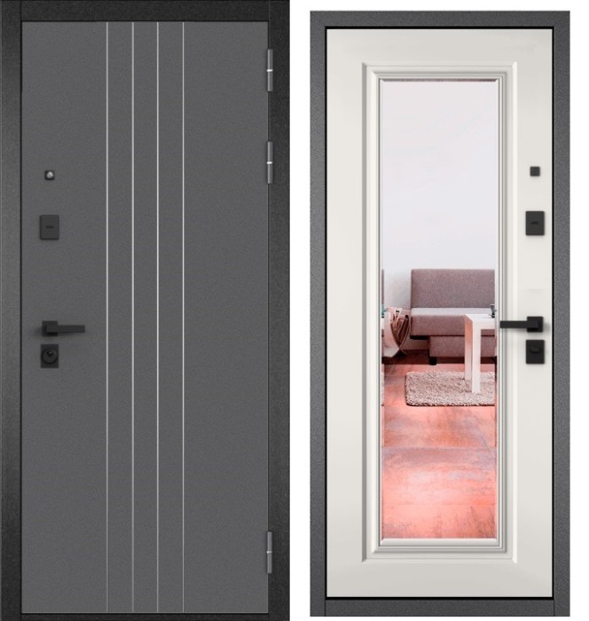 Входная дверь в квартиру с зеркалом CITY PRIME D-8 CSmart Букле антрацит, МДФ отделка 140 mirror CSmart (Белый матовый)