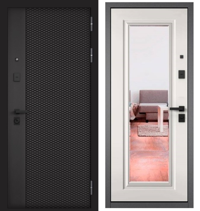Входная дверь в квартиру с зеркалом CITY PRIME 159 CSmart Графит софт, МДФ отделка 140 mirror CSmart (Белый матовый)