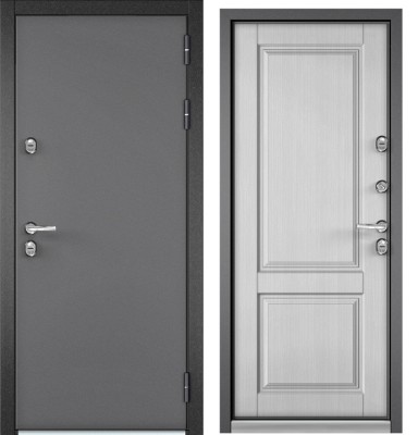 Входная дверь с терморазрывом в дом TERMO STANDART Букле графит, МДФ отделка D-1(Ларче белый)