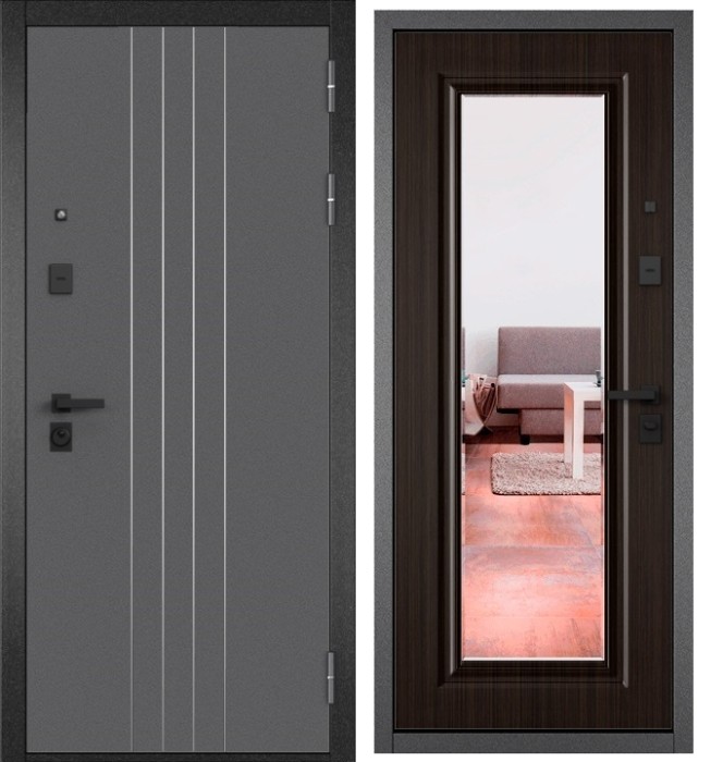 Входная дверь в квартиру с зеркалом CITY PRIME D-8 CSmart Букле антрацит, МДФ отделка 140 mirror CSmart (Венге)