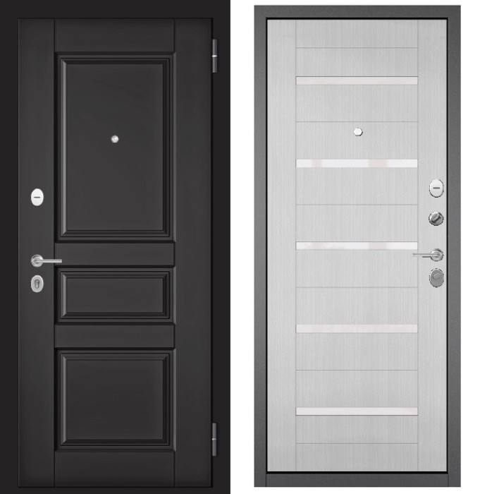 Входная дверь в квартиру FAMILY ECO МДФ D-2 Графит софт, отделка МДФ 142 (Ларче белый)
