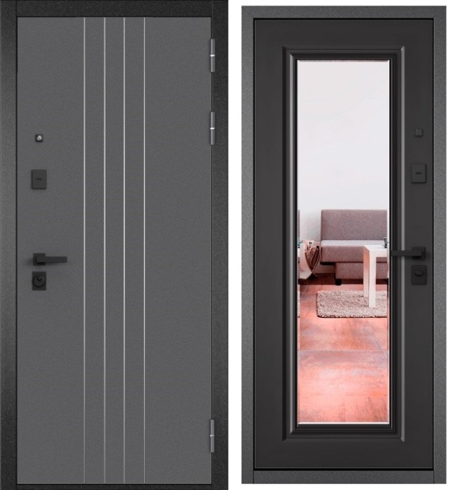 Входная дверь в квартиру с зеркалом CITY PRIME D-8 CSmart Букле антрацит, МДФ отделка 140 mirror CSmart (Графит софт)