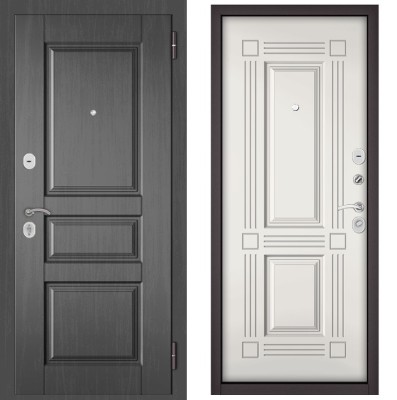 Входная дверь в квартиру HOME ECO МДФ D-2 Дуб серый, отделка МДФ 104 (Белый софт)