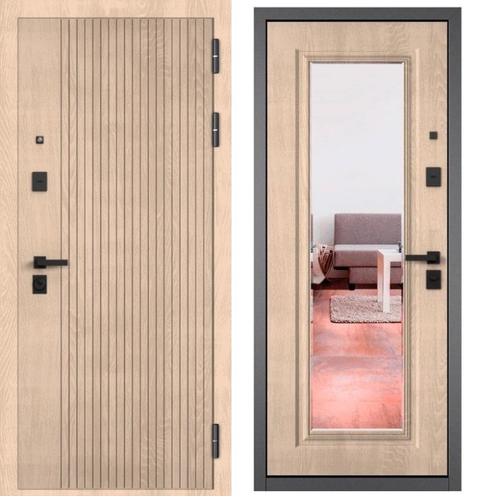Входная дверь в квартиру с зеркалом CITY PRIME 161 CSmart, МДФ отделка 140 mirror CSmart (Дуб крем)