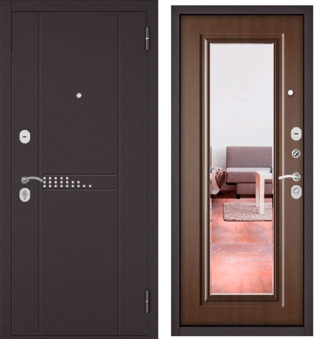 Входная дверь в квартиру с зеркалом HOME ECO металл RL-10 Букле шоколад, отделка 140 mirror (Карамель)