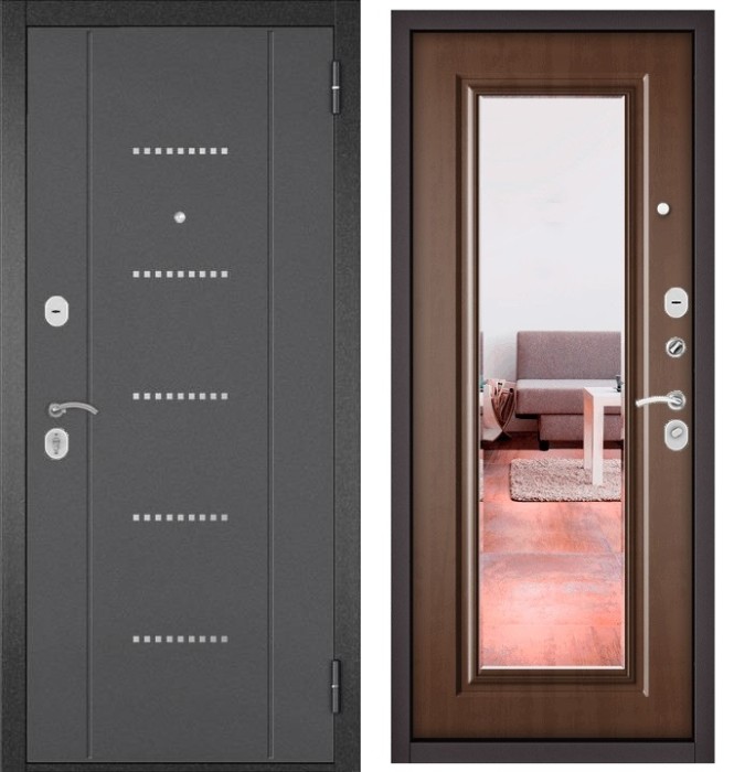 Входная дверь в квартиру с зеркалом TRUST ECO металл RL-12 Букле графит, отделка 140 mirror (Карамель)