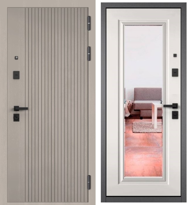 Входная дверь в квартиру с зеркалом CITY PRIME 161 CSmart Дуб шале белый, МДФ отделка 140 mirror CSmart (Белый матовый)